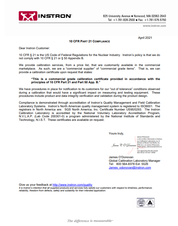 10 CFR Part 21 Compliance
