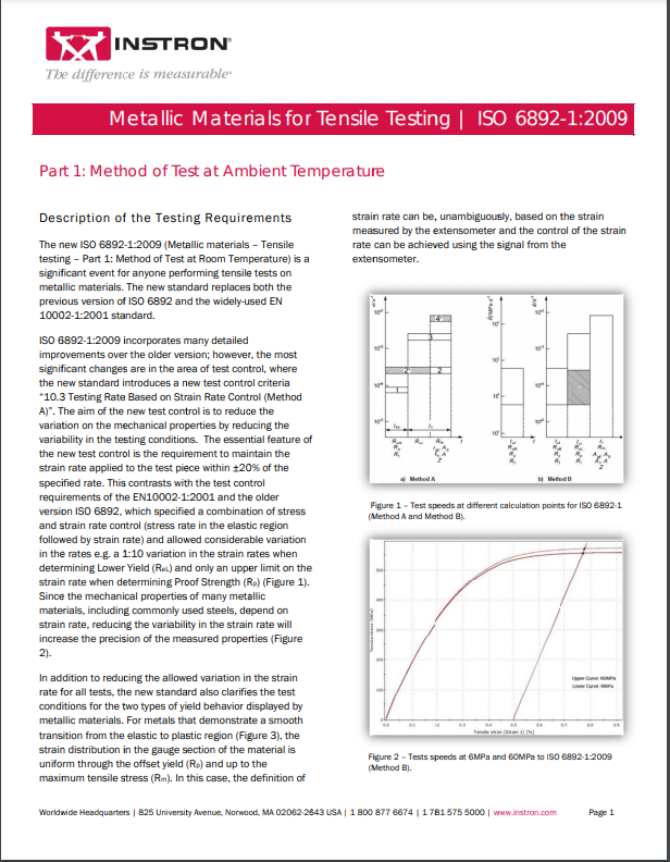 ISO 6892-1:2009 Whitepaper : Metallic Materials for Tensile Testing