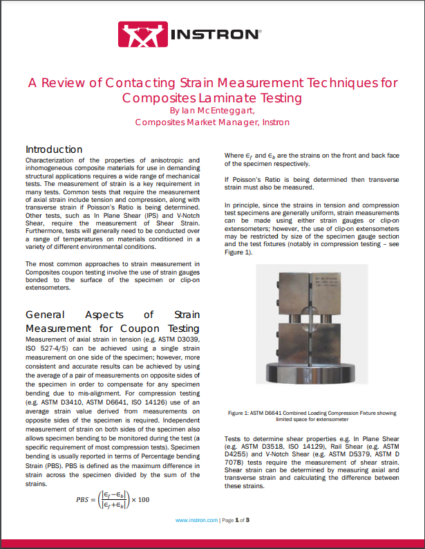 A Review of Contacting Strain Measurement Techniques for Composites Laminate Testing