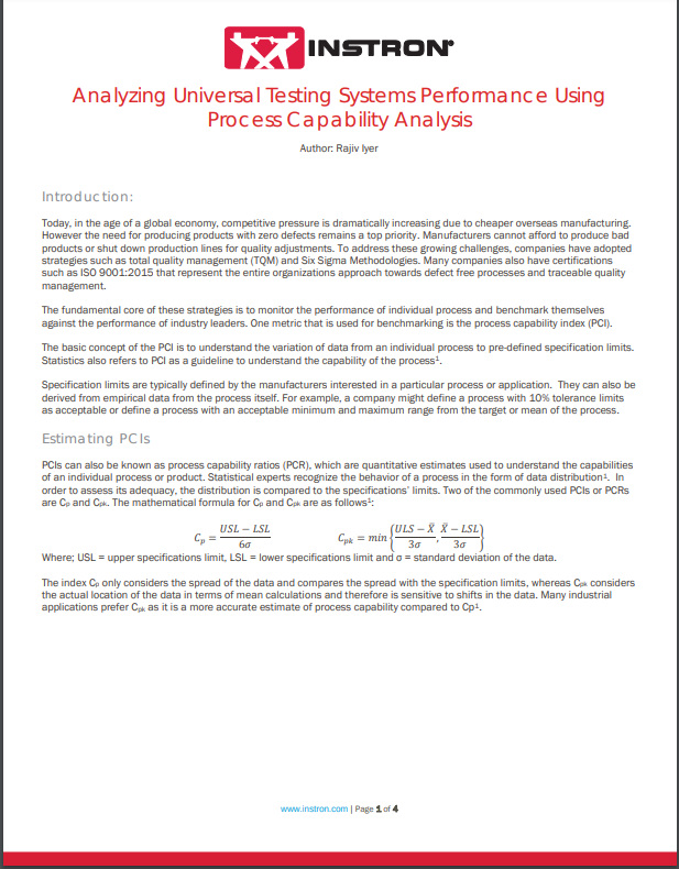 Analyzing performance of Universal Testing Systems using Process Capability Analysis