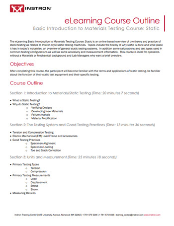 Introduction to Materials Testing Course Outline
