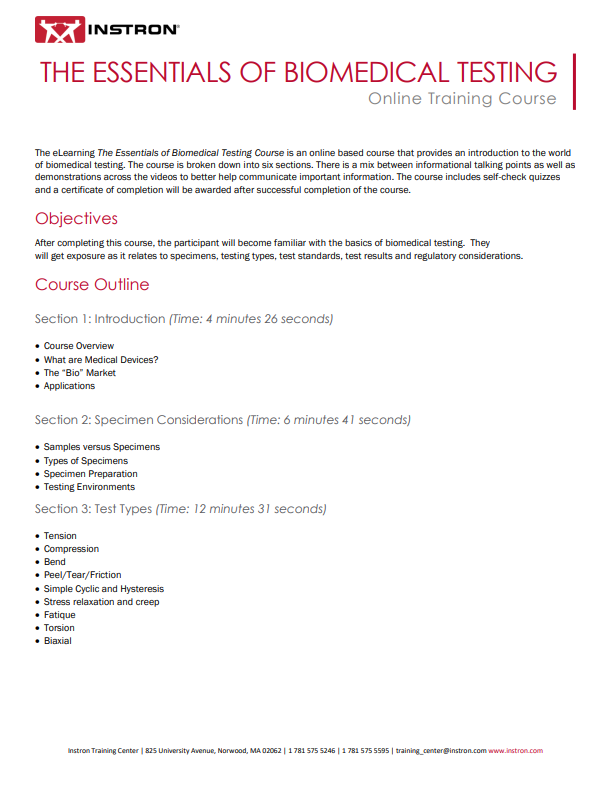 Essentials of Biomedical Testing Course Outline