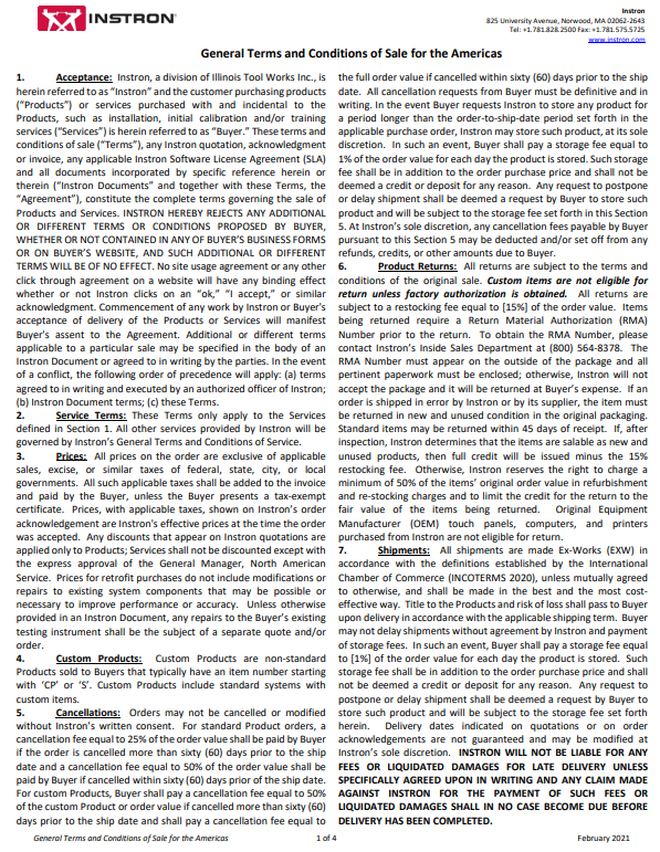 Instron Terms & Conditions for the Americas