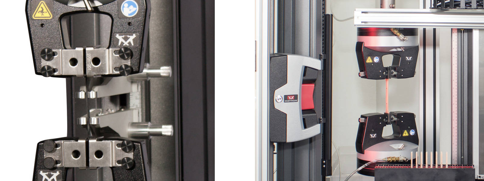 AutoX750 Automatic Contacting Extensometer and AVE 2 Non-Contacting Video Extensometer for Plastic Tensile Testing