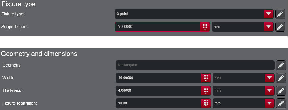 Bluehill Universal 中的撓曲測試夾具輸入