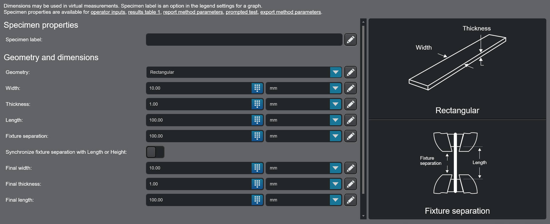 Bluehill Universal Specimen Dimensions