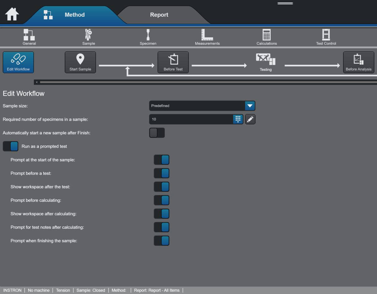Electronics Test Method Selections in Bluehill Universal