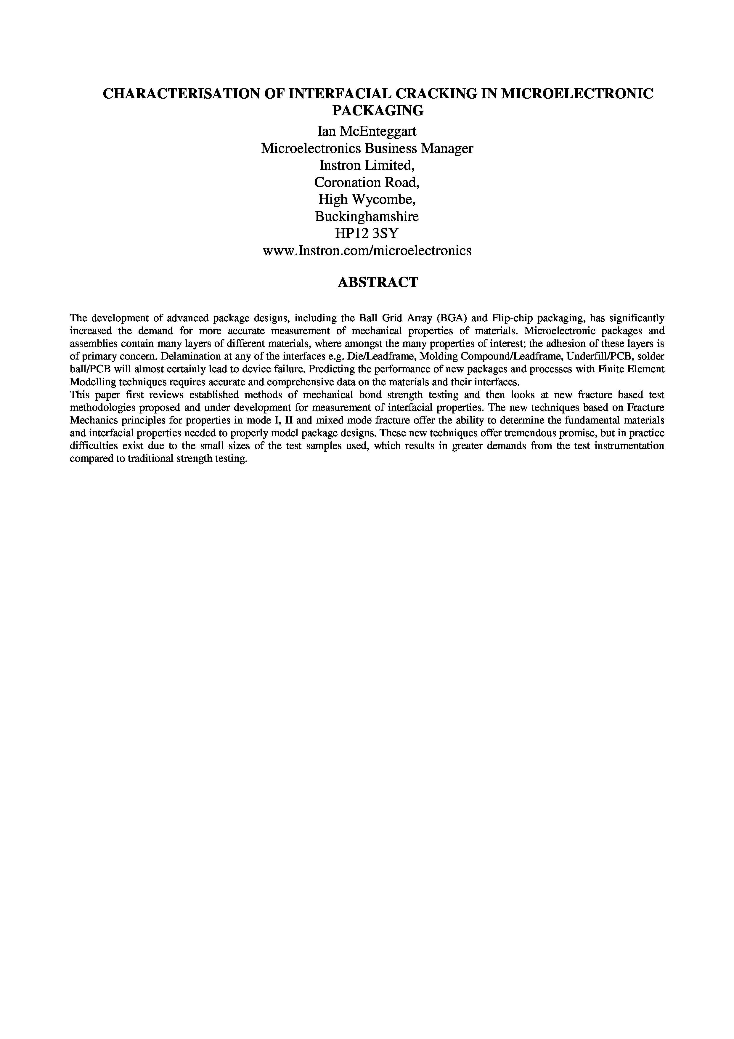 Interfacial Cracking in Microelectronic Packaging