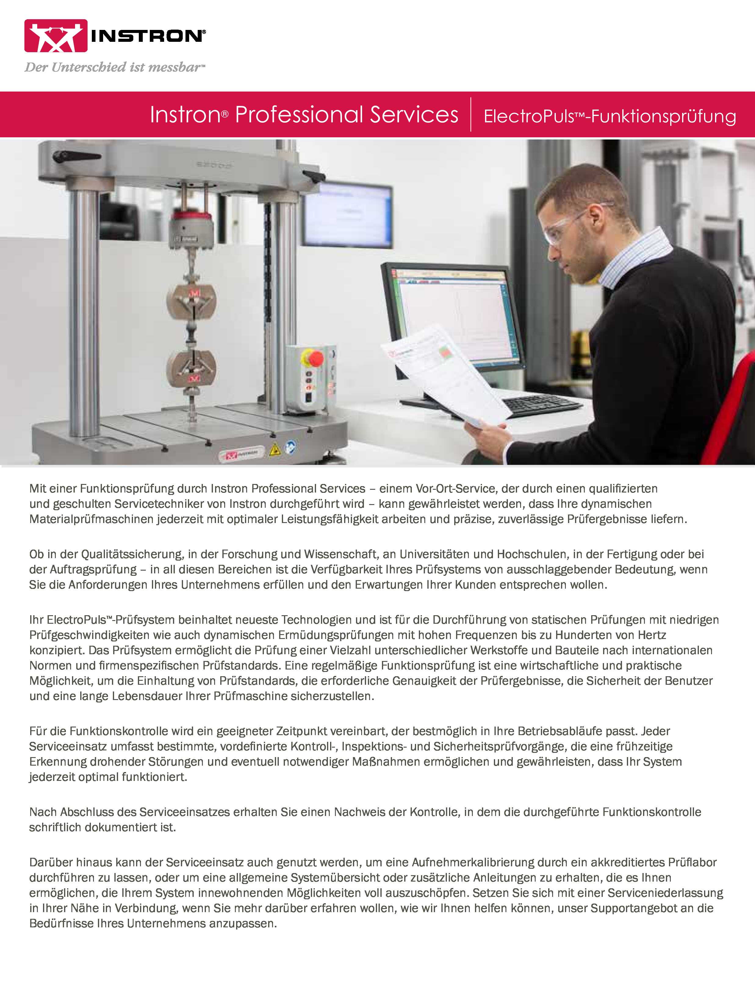 Instron® Professional Services | ElectroPuls™-Funktionsprüfung