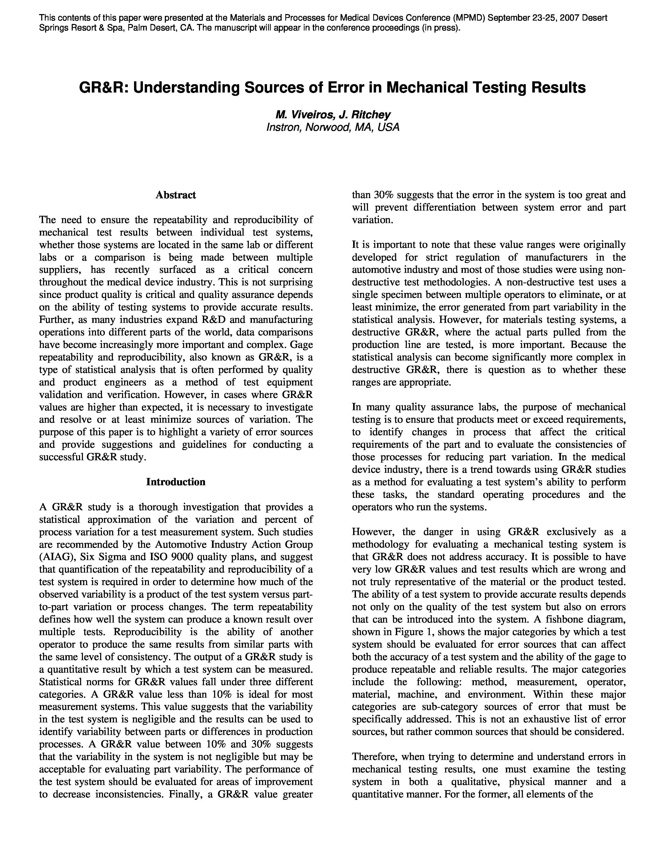 GR&R: Understanding Sources of Error in Mechanical Testing Results