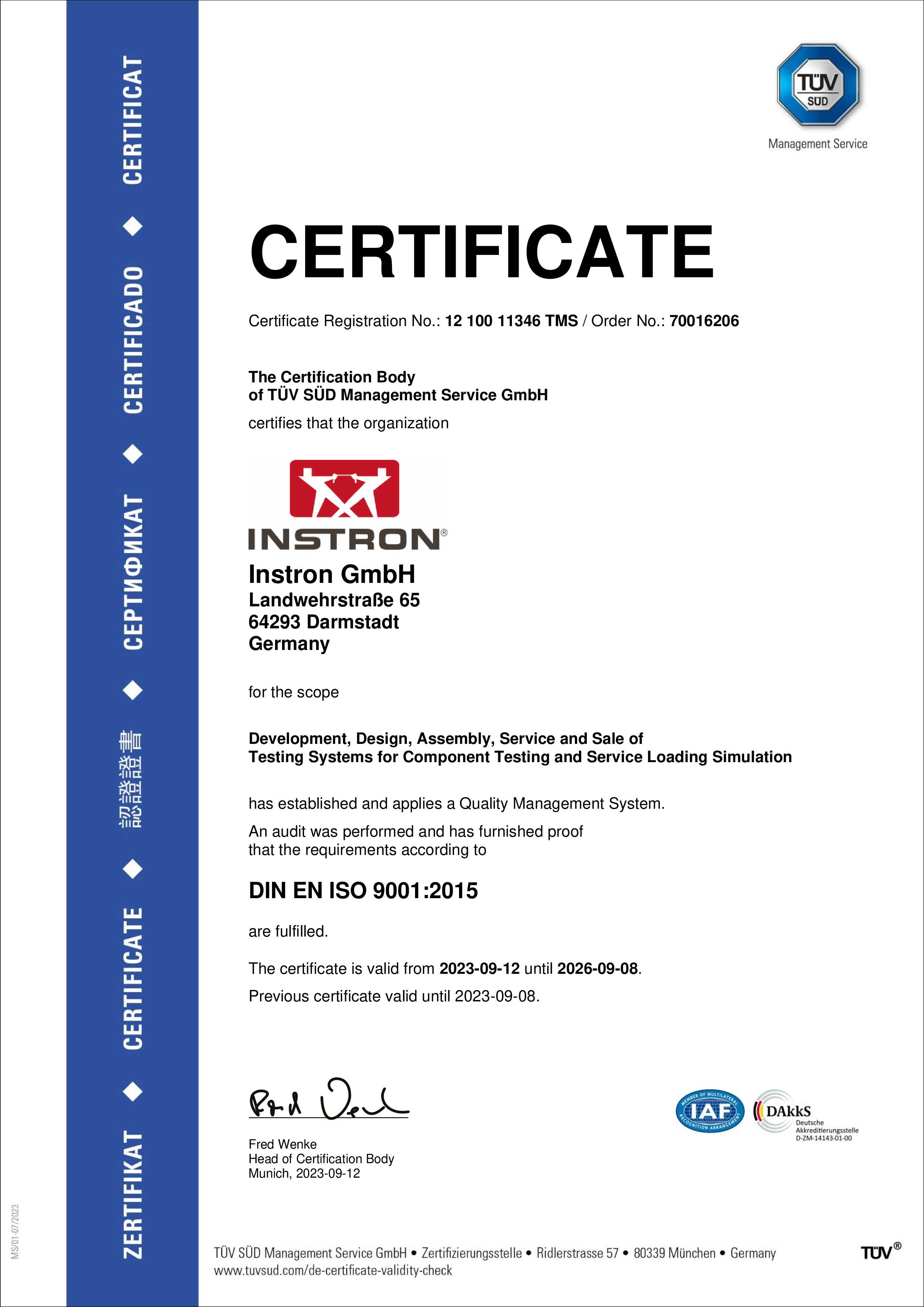 Instron GmbH ISO Certification