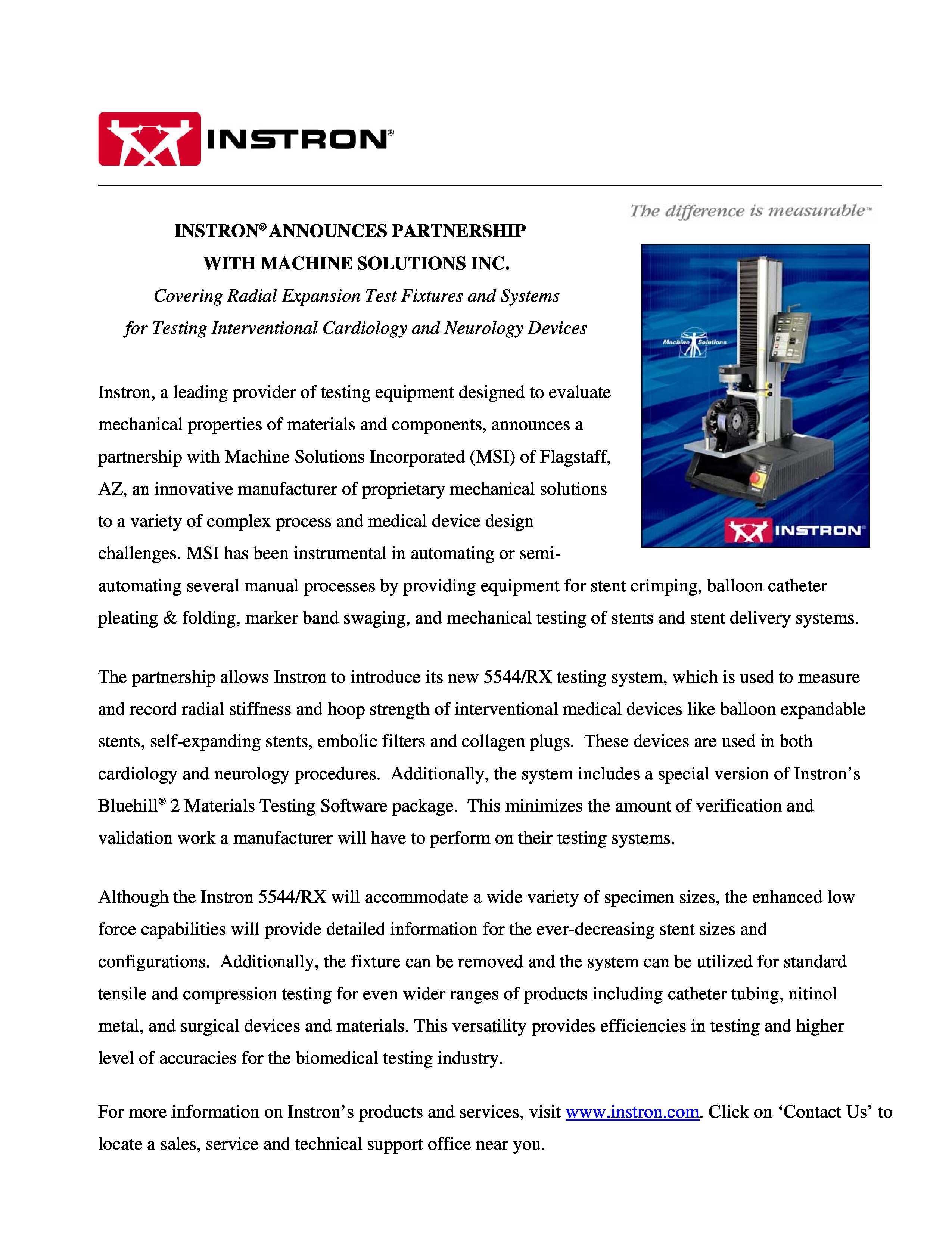 Instron Partners with Machine Solutions Incorporated