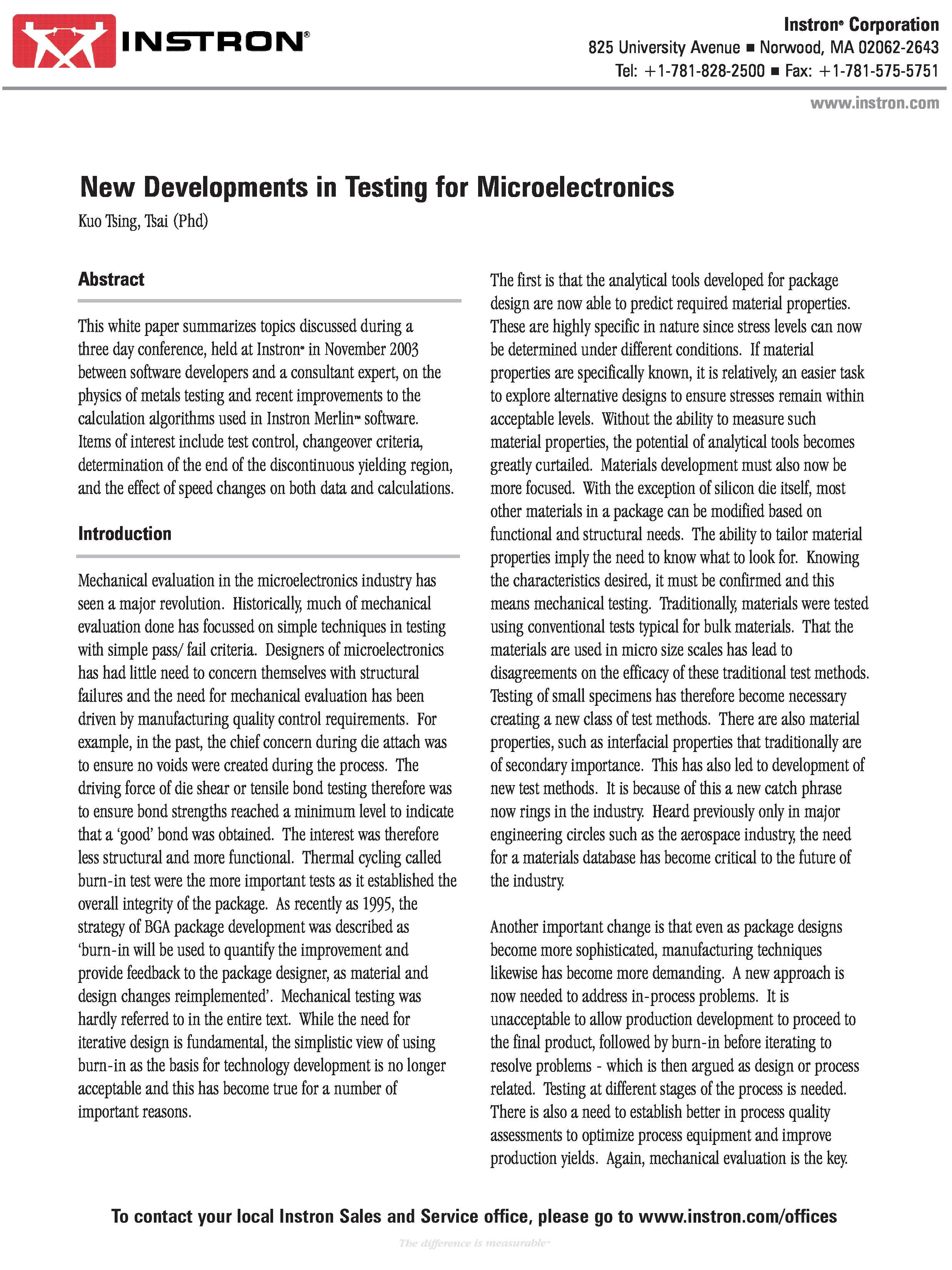 New Development in Testing for Microelectronics