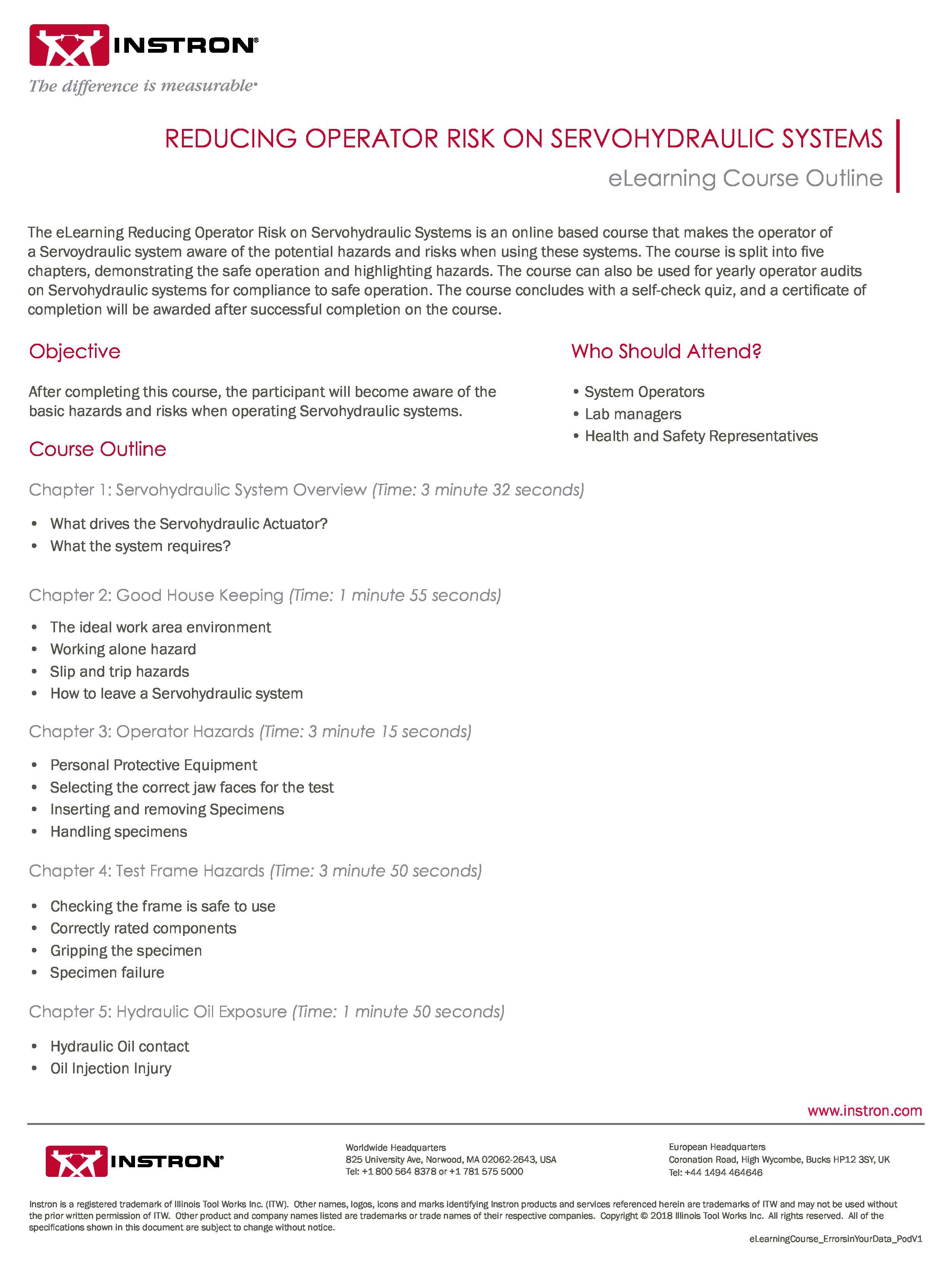 Reducing Operator Risk on Servohydraulic Systems Course Outline