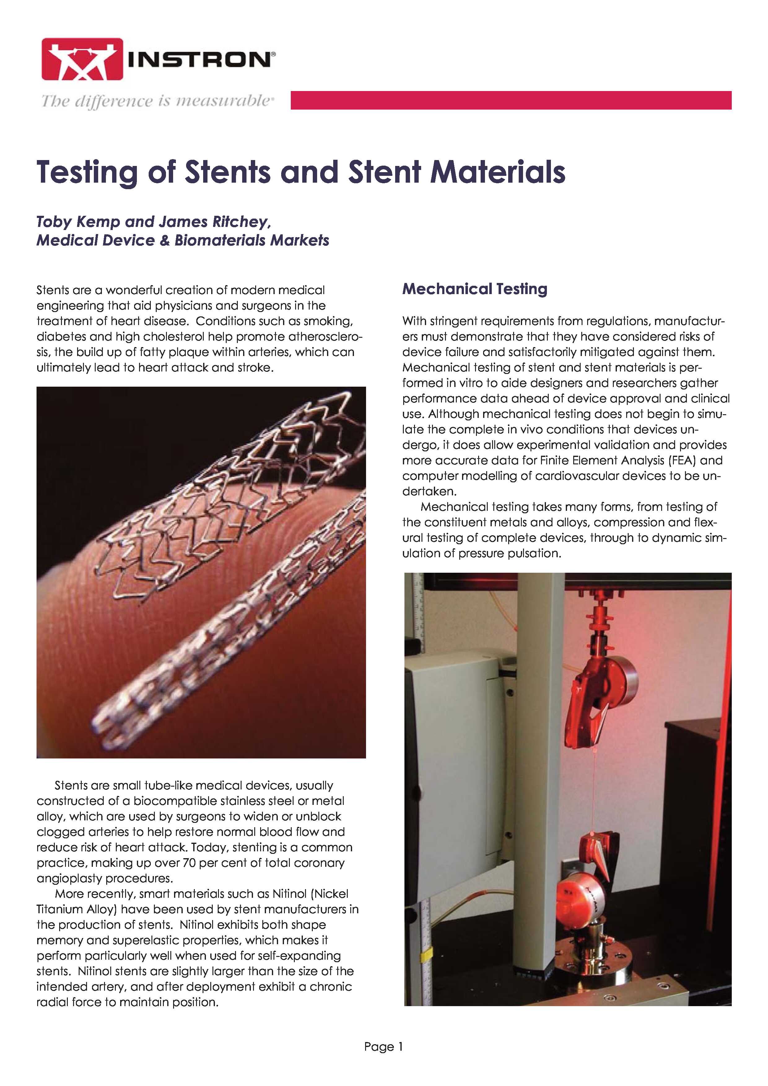 Testing of Stents & Stent Materials