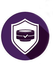 | Instron Purple circular security badge showing a white shield over a database/icon with a check mark, symbolizing data protection.