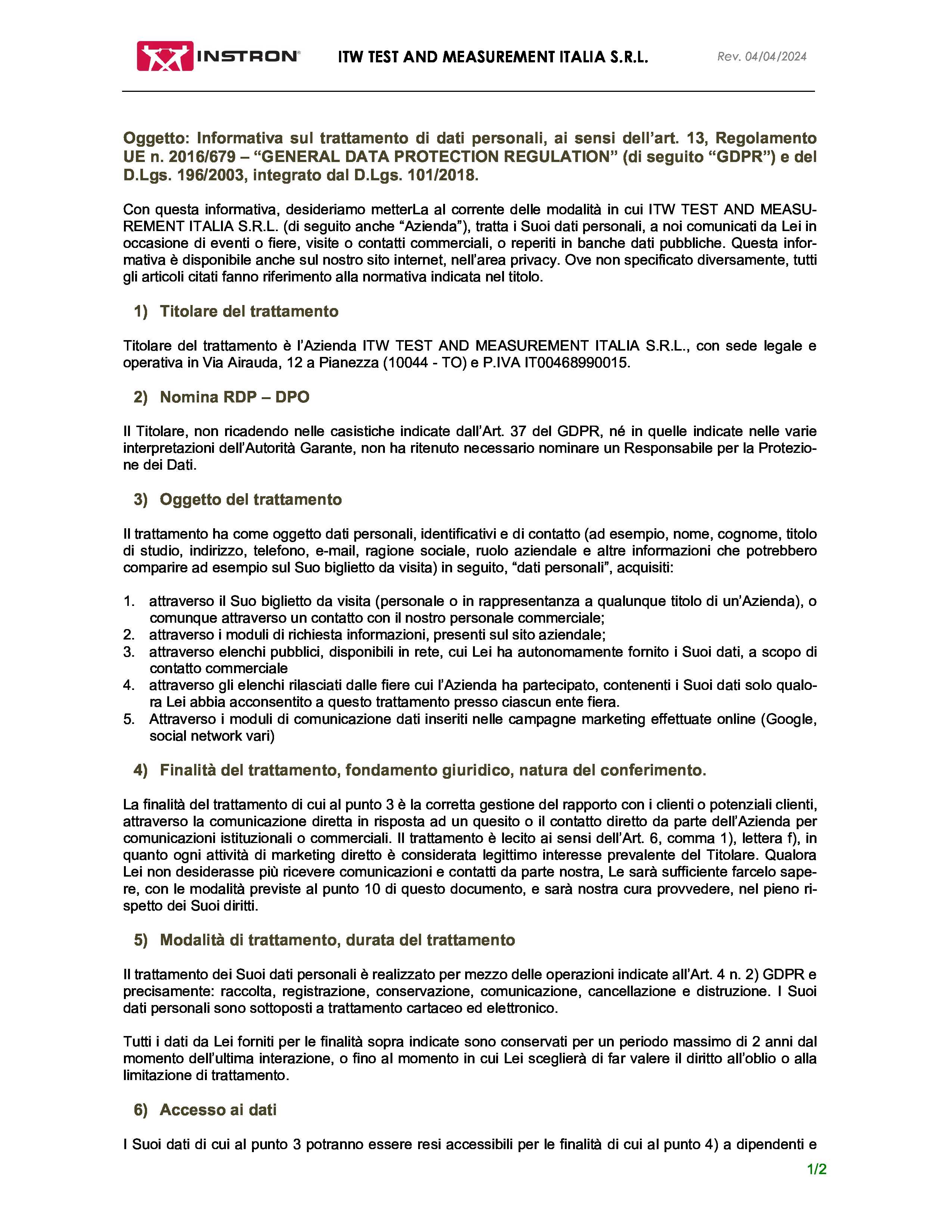 GDPR Informativa Marketing