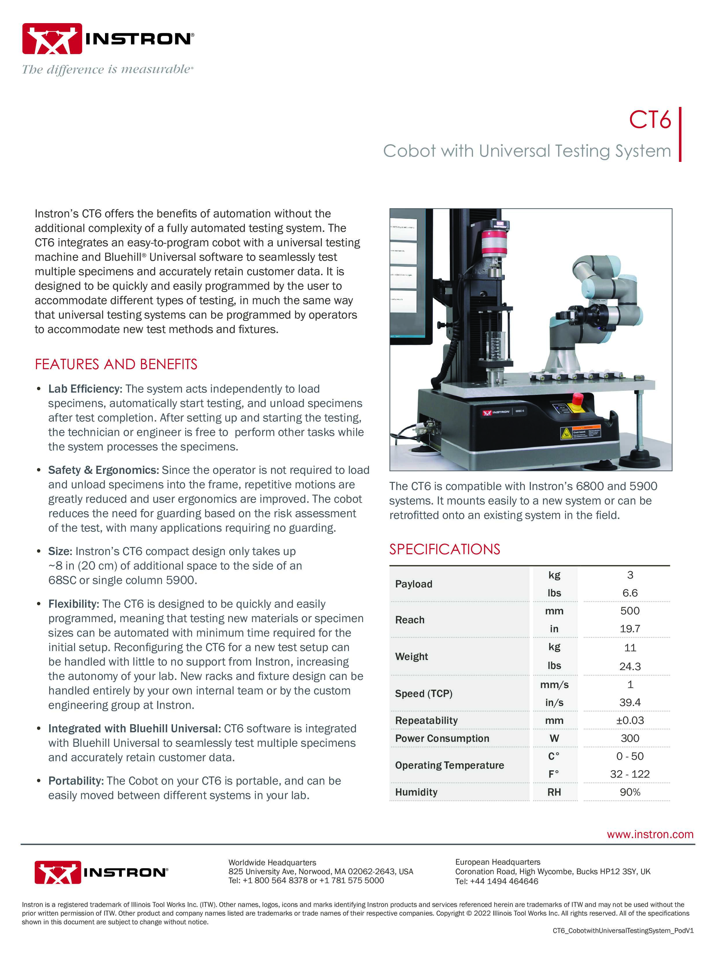 CT6 Cobot with Universal Testing System