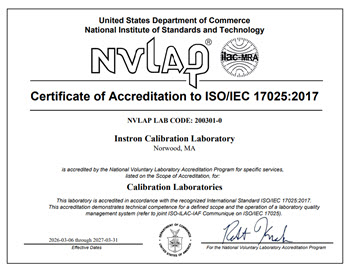 Instron Certificate of Accreditation ISO/IEC 17025:2017