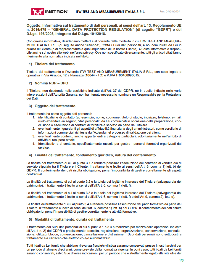 GDPR Informativa Cliente