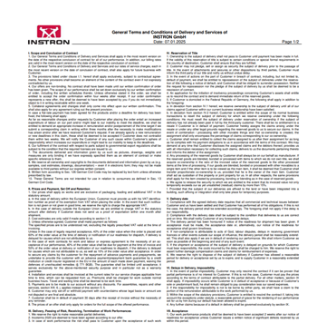 General Terms and Conditions of Delivery and Services of Instron GmbH