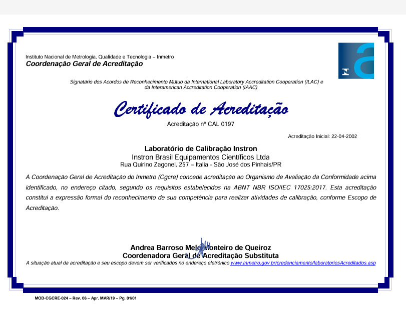 | Instron Certificate of Accreditation - Brazil