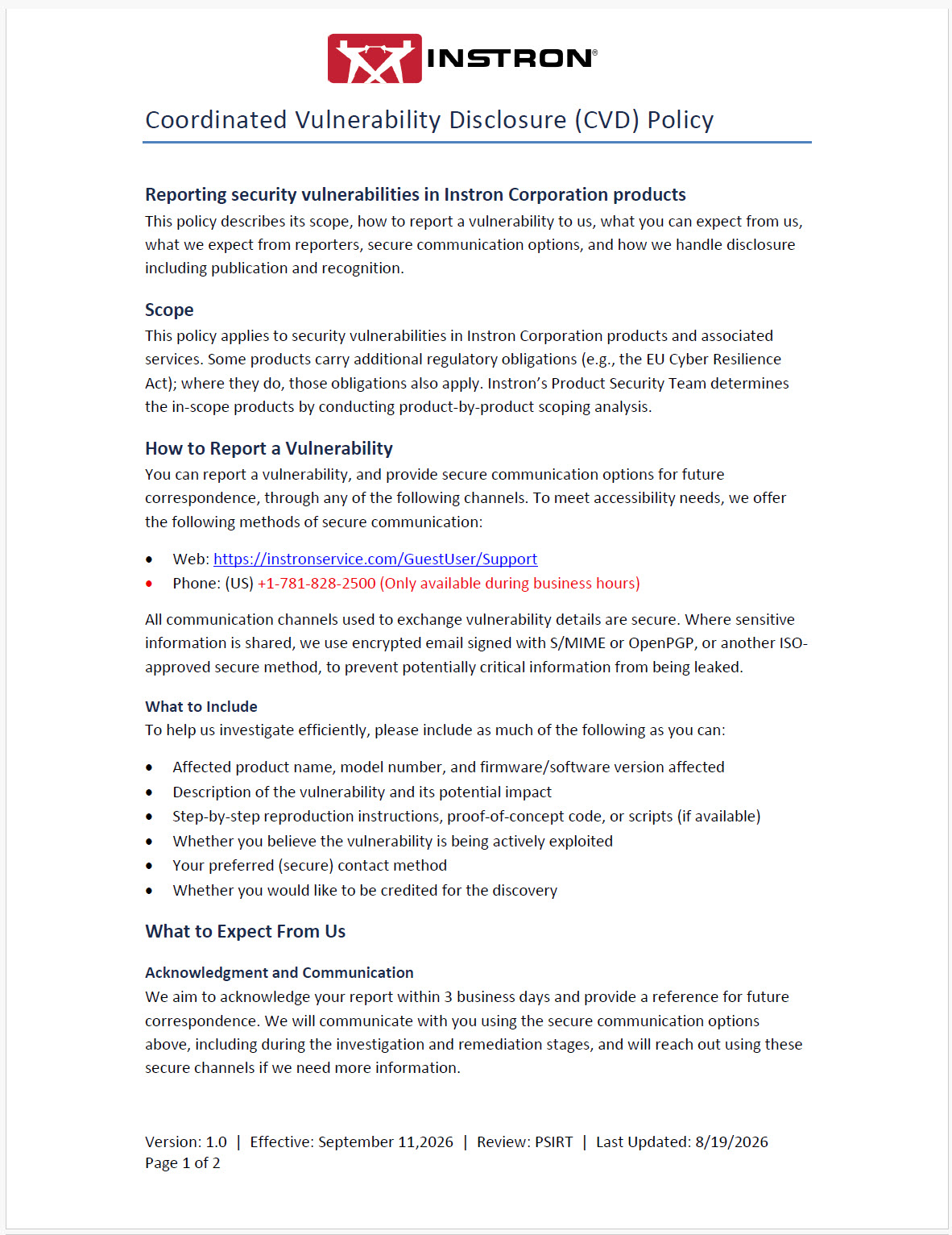 Coordinated Vulnerability Disclosure (CVD) Policy