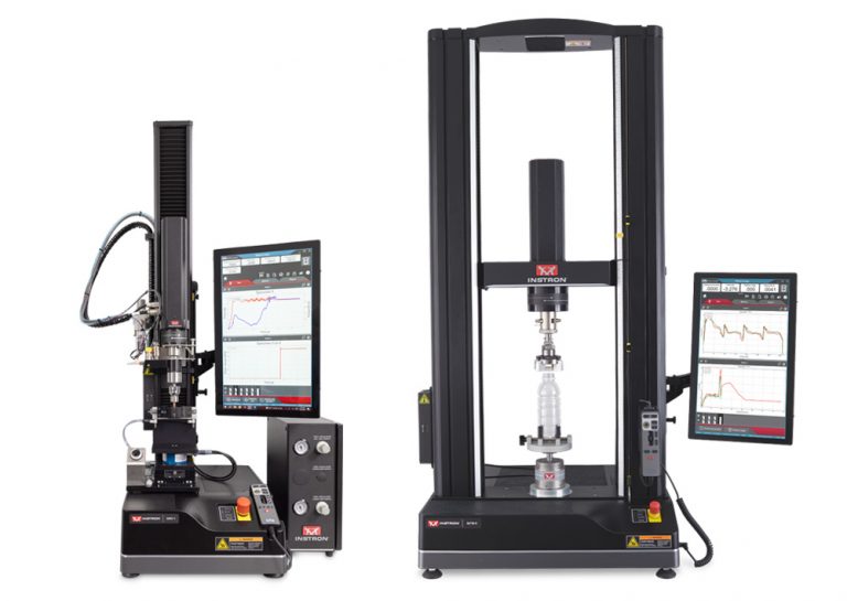 Instron 68SC single column and 68TM dual column testing systems with Torsion Add-On 3.0 performing luer connector and bottle cap tests